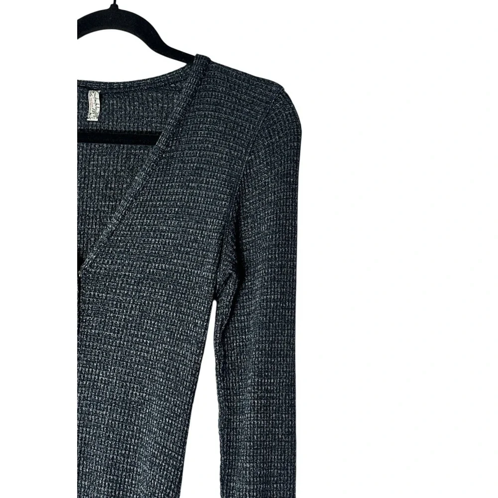 Free People Bodysuit Women Medium Black‎ Keep Your Cool Thermal Knit Long Sleeve